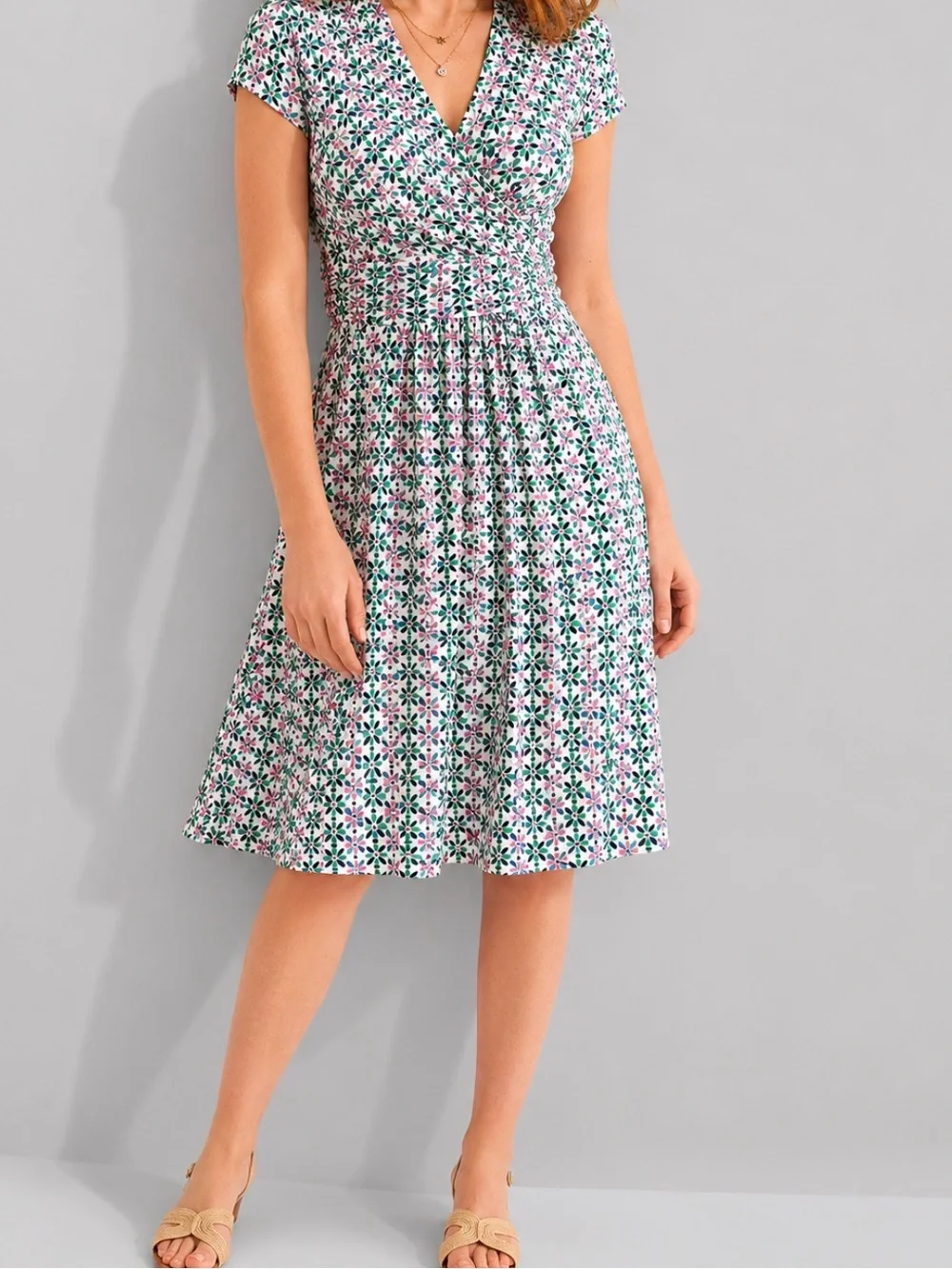 BODEN Lola Mosaic Floral Jersey Wrap Dress Size 8 - Picture 5 of 13